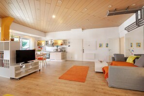 TV - Loft-style holiday apartment in Nürtingen with balcony and close to the Neckar (Nürtingen)
