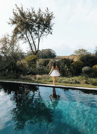 Outdoor pool. Luxury, self-catering Manor with 6 bedrooms, views of mountains & vineyards
