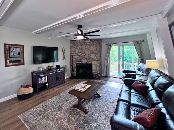 TV, fireplace