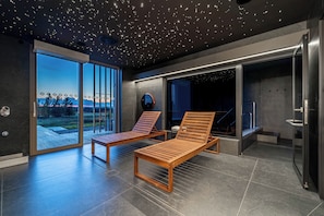 Sauna, hot tub, steam room, massages