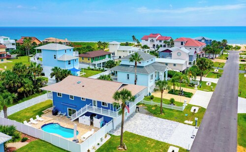 Ocean Blue- Steps to  Beach, Heated Pool, Golf Cart