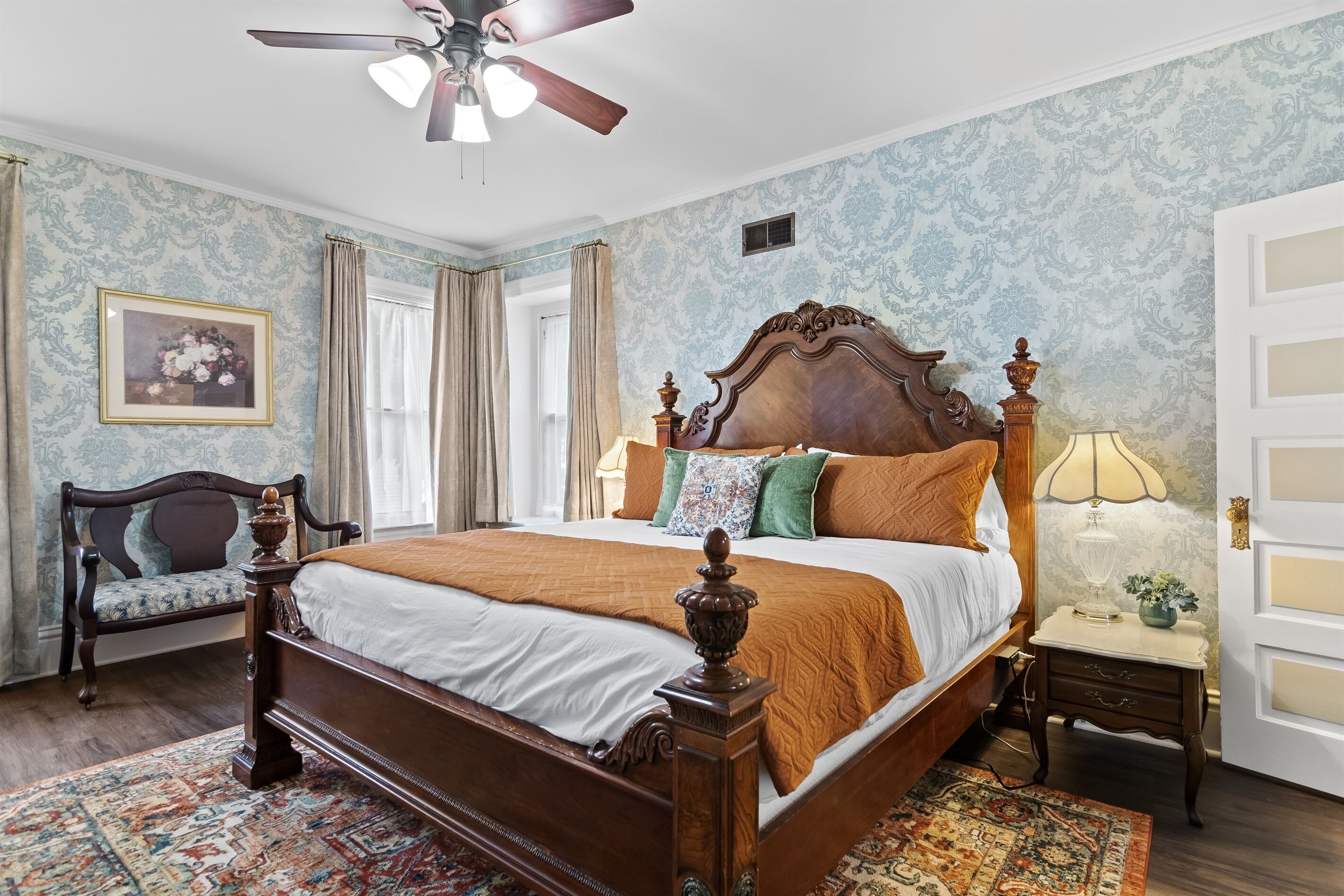Elegant Retreat: Experience plush bedding and beautiful decor in this charming space!