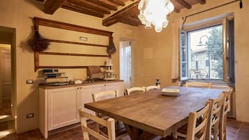 Fridge, stovetop, cookware/dishes/utensils