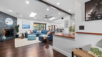 Smart TV, fireplace, video games, foosball