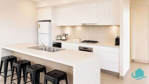Fridge, spices, dining tables