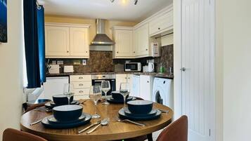 Fridge, microwave, oven, toaster