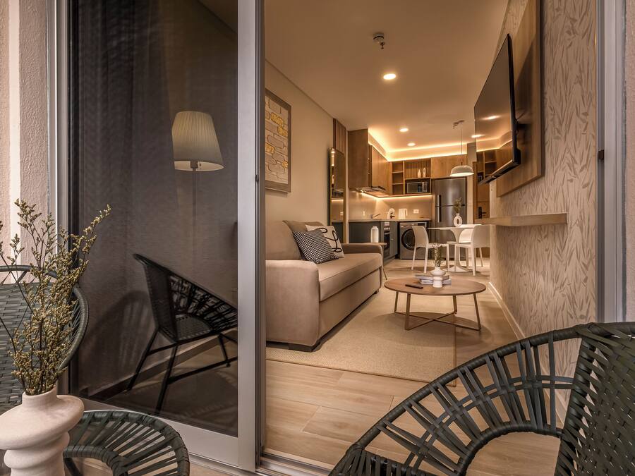 Studio | Living area | 55-inch TV with cable channels