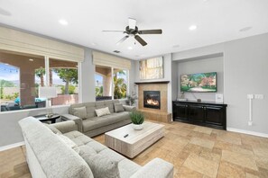 TV, fireplace