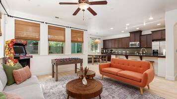 Smart TV, foosball, books