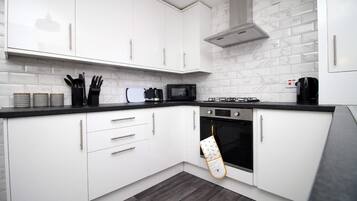 Fridge, microwave, oven, toaster