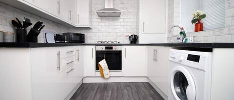 Fridge, microwave, oven, toaster