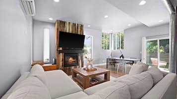 Smart TV, fireplace, video games, music library
