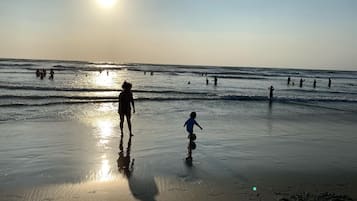 Ligstoelen aan het strand
