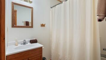 Shower, towels, soap, toilet paper