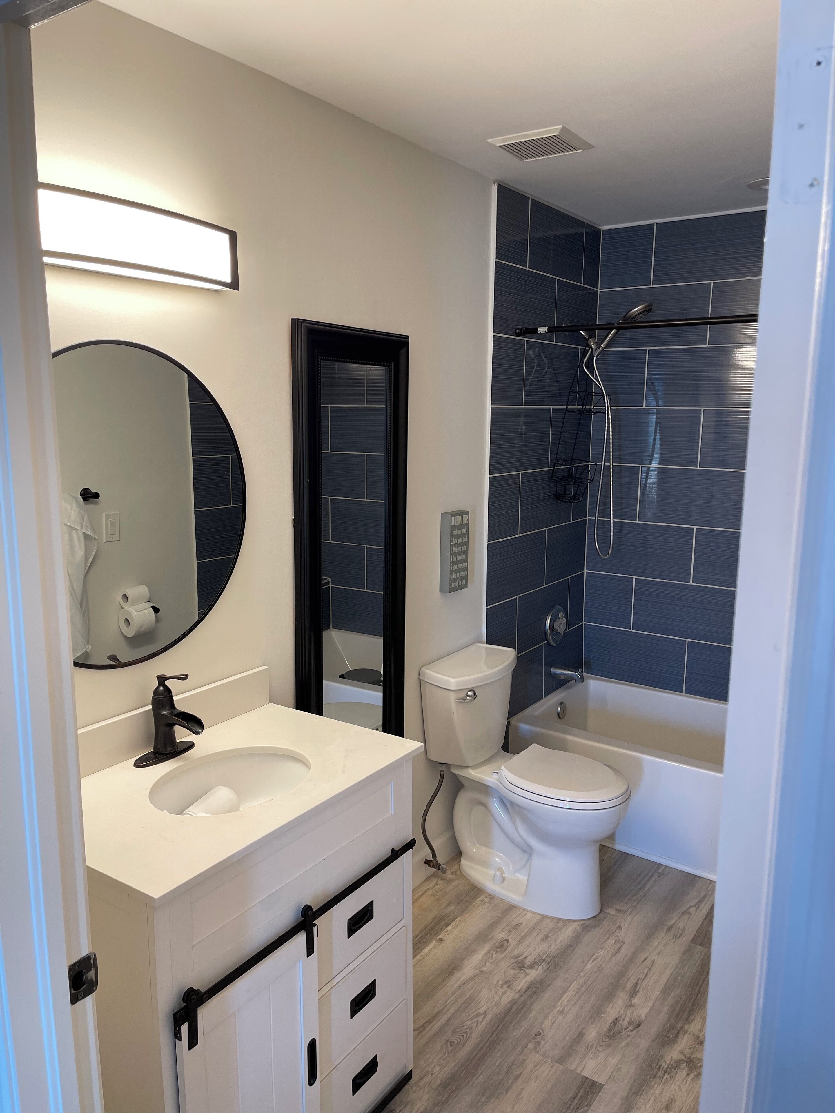Hair dryer, bidet, towels, soap