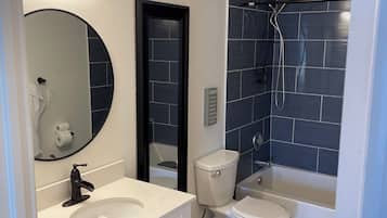 Hair dryer, bidet, towels, soap