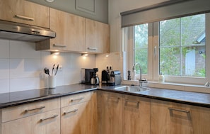 Fridge, microwave, dishwasher, coffee/tea maker