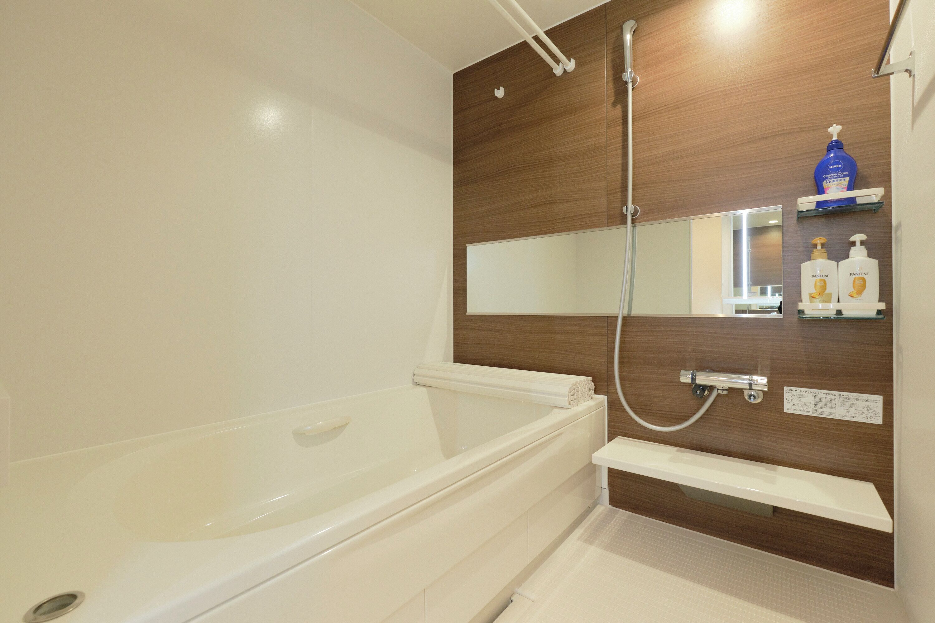 Combined shower/tub, hair dryer, towels, shampoo