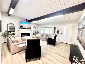 Smart TV, fireplace, video games, books