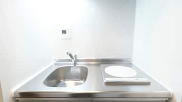 Mini-fridge, microwave, stovetop, electric kettle