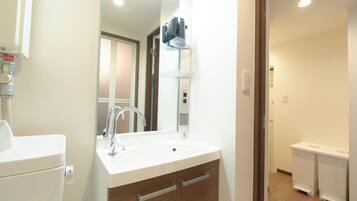 Combined shower/tub, free toiletries, hair dryer, towels