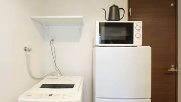 Mini-fridge, microwave, stovetop, electric kettle