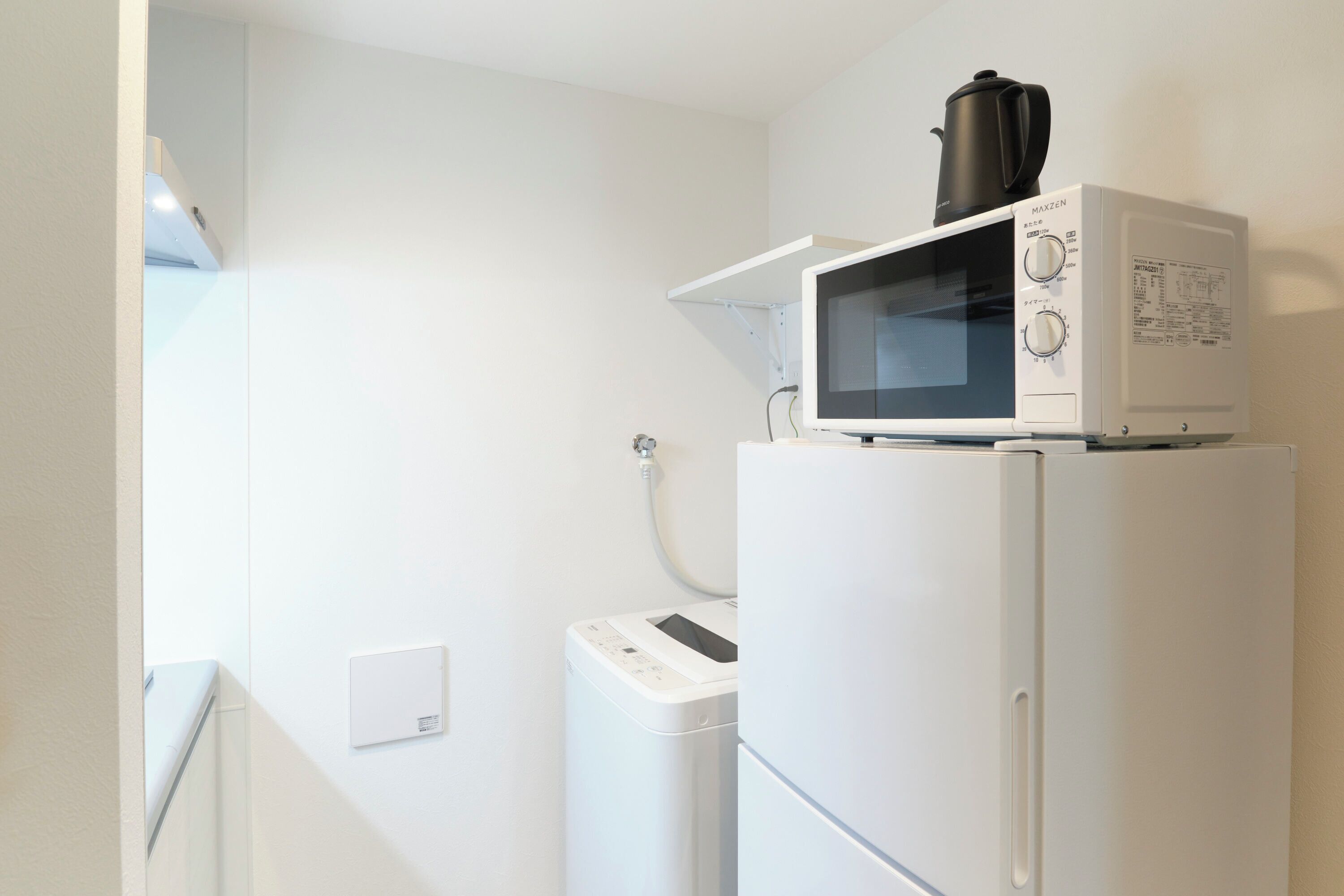 Mini-fridge, microwave, stovetop, electric kettle