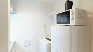 Mini-fridge, microwave, stovetop, electric kettle
