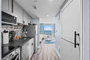 Fridge, microwave, oven, stovetop - Oceans One Resort Unit 404 - Oceanfront (Myrtle Beach)