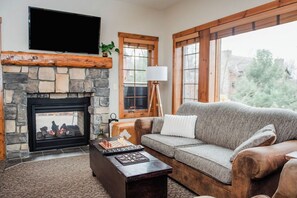 TV, fireplace - Mountain Creekside: Hot Tub: Golf (Boyne City)