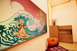 Family Villa, 3 Bedrooms, Patio, City View | Living area | 110-cm Smart TV with digital channels, video-game console, Netflix - Asakusa Ryokan Vacation Rental Tokyokoso (Tokyo)