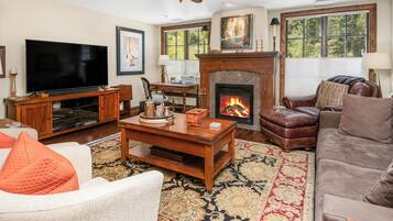 スマートテレビ、暖炉、ステレオ