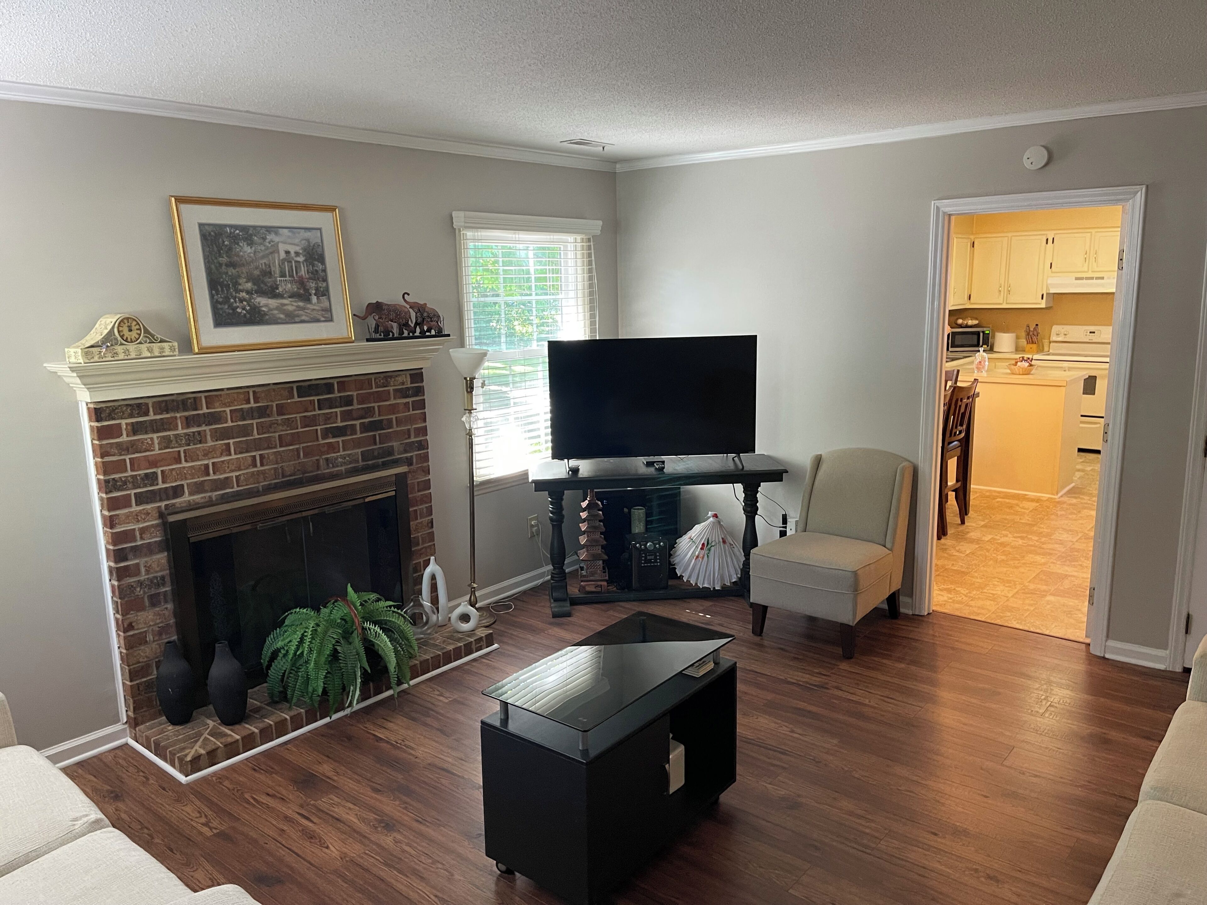 Smart TV, fireplace, DVD player, books