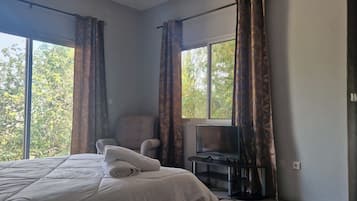 Deluxe-huone, parveke, nÀköala pihalle | 1 makuuhuone, ilmainen Wi-Fi, vuodevaatteet