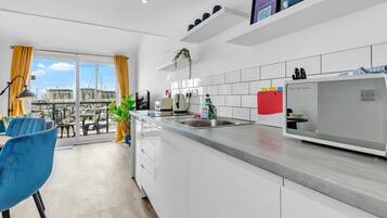 Fridge, microwave, oven, toaster