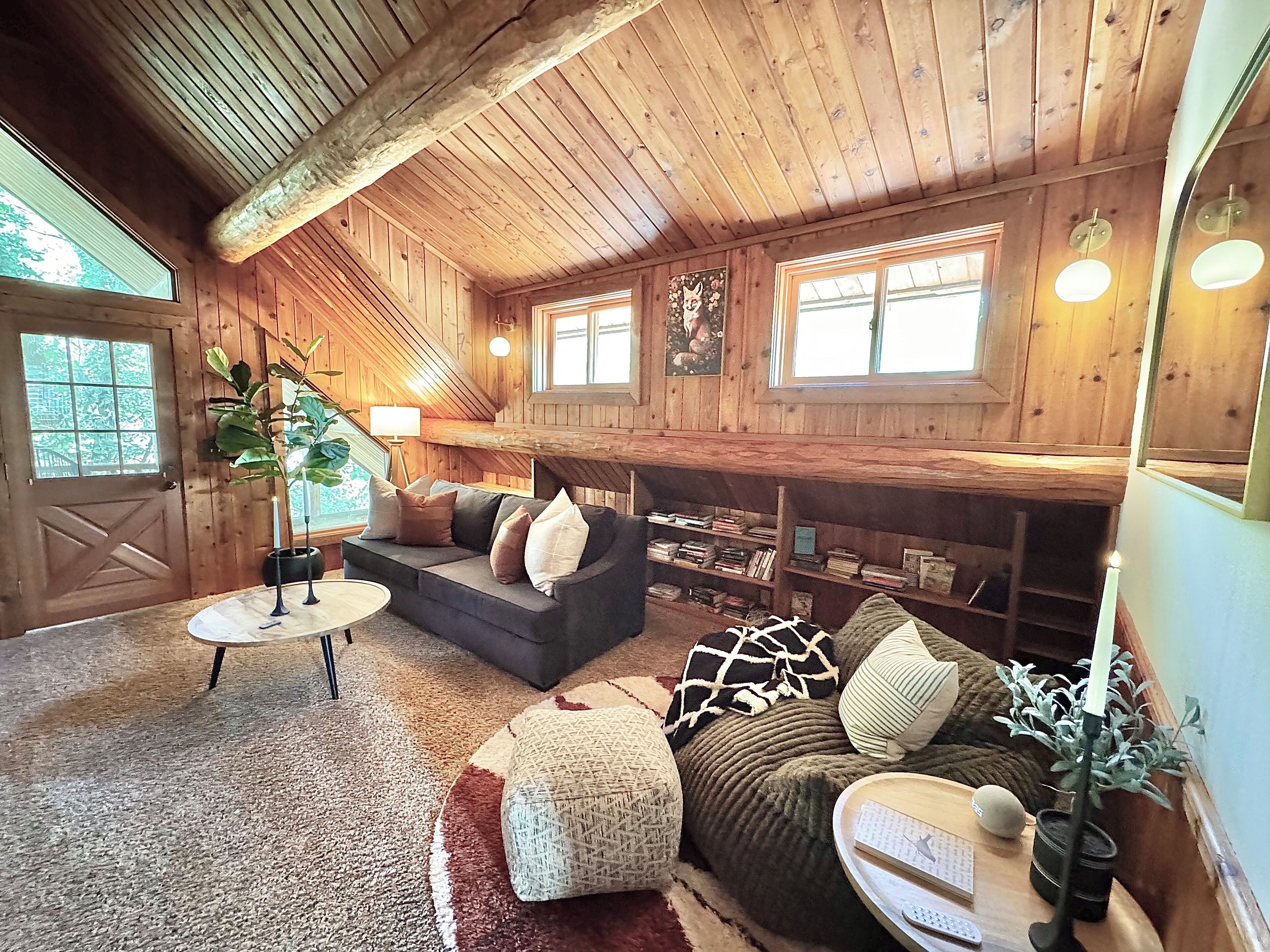 Smart TV, fireplace, video games, foosball