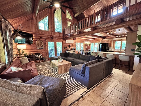Smart TV, fireplace, video games, foosball