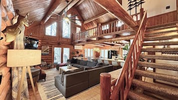 Smart TV, fireplace, video games, foosball