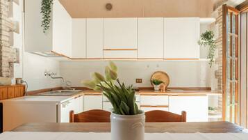 Fridge, oven, stovetop, cookware/dishes/utensils