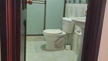 Family Apartment, Patio, City View | Bathroom | Shower, towels, soap, toilet paper