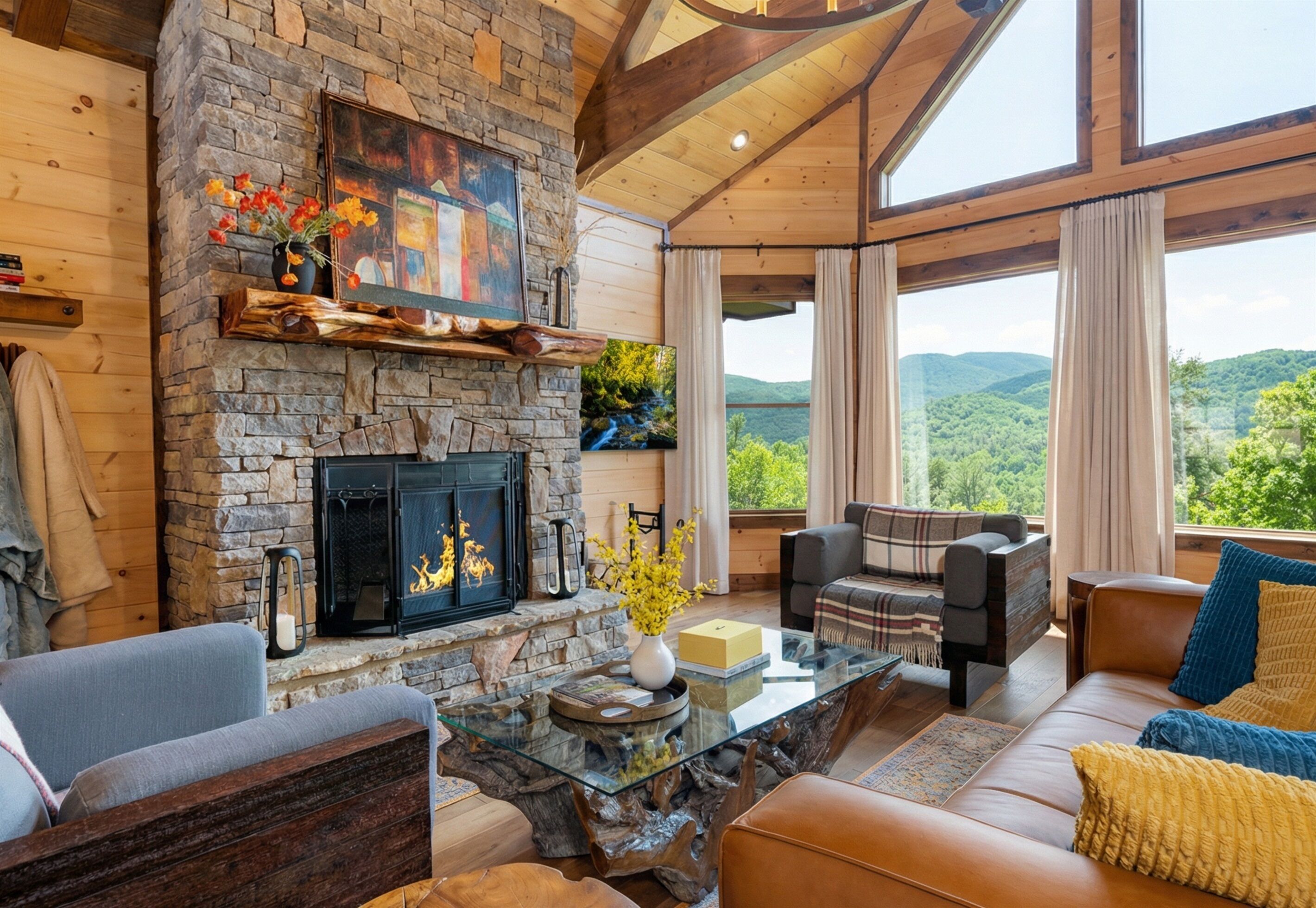 Smart TV, fireplace, foosball, table tennis