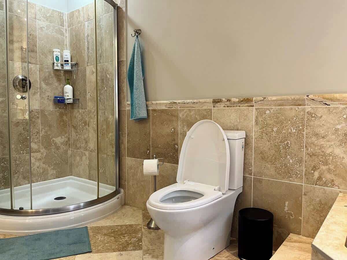 Douche, sèche-cheveux, shampoing