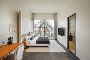 Villa Deluxe, patio, vue piscine | Draps en coton égyptien, literie de qualité supérieure