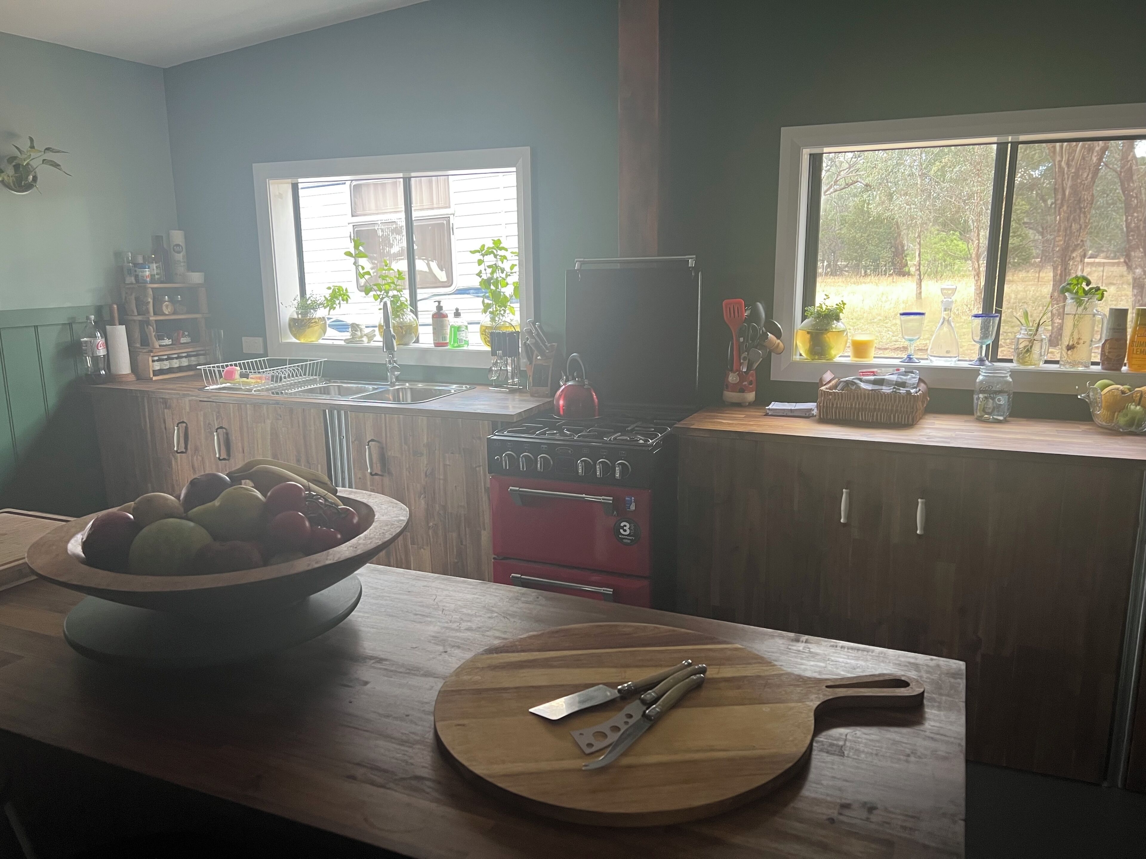 Fridge, stovetop, electric kettle, high chair