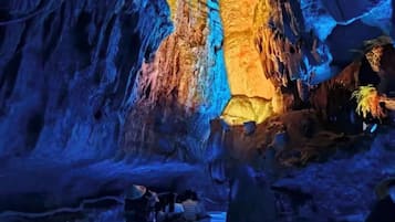 An indoor cave-like environment with a boat ride.