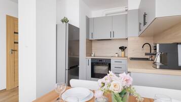 Apartment, 1 Bedroom, Balcony | Private kitchen | Oven, espresso maker, coffee/tea maker, electric kettle