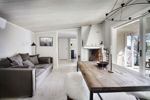 Fireplace, books, stereo, offices