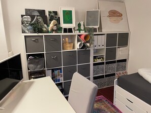 3 bedrooms, desk, iron/ironing board, travel cot