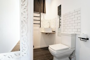 Douche, sèche-cheveux, serviettes fournies, papier toilette