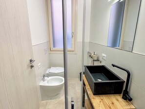 Regadera, secadora de cabello, bidet, toallas 